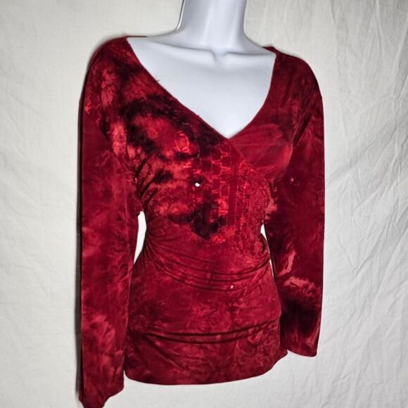 Vintage  y2k red tie dye goth whimsigoth v neck 3/4 sleeve top - Picture 1 of 4